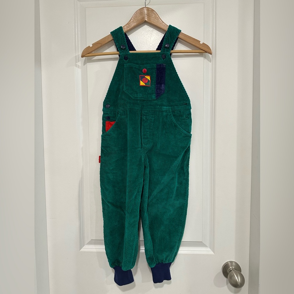 Vintage Green and Blue Corduroy Kids Overalls Basketball